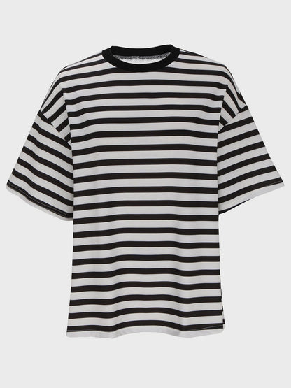 Striped Round Neck Half Sleeve T-Shirt-Angel Casuals
