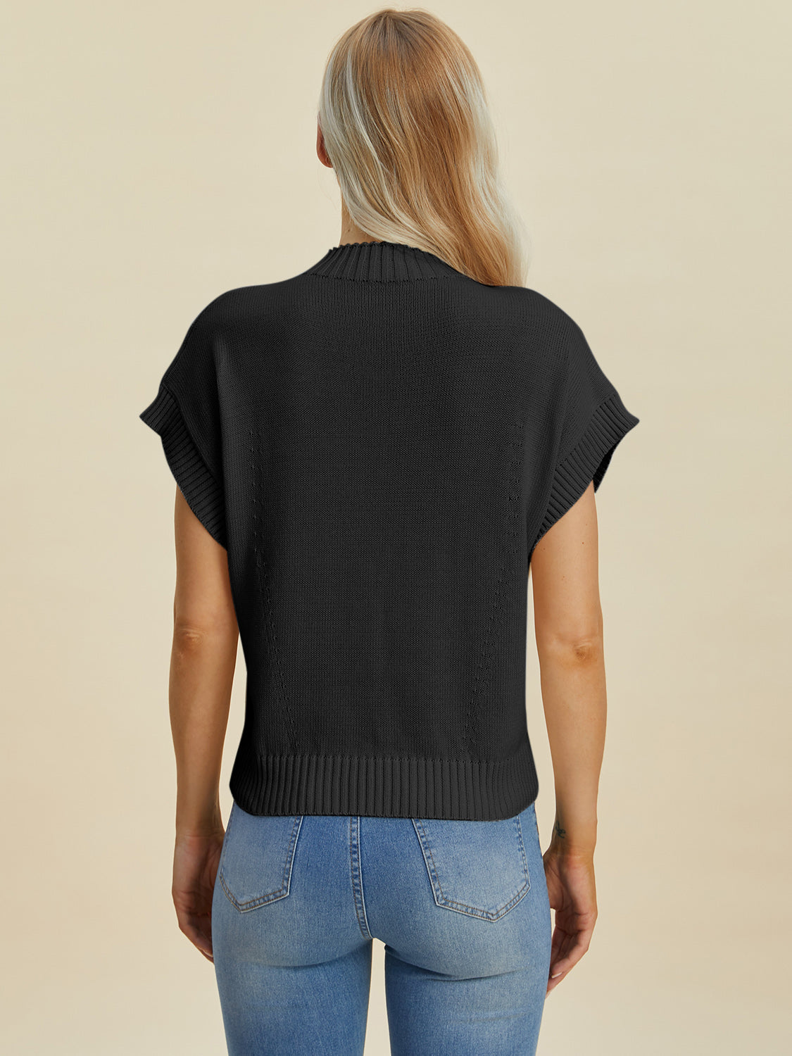 Double Take Full Size Mock Neck Short Sleeve Sweater-Angel Casuals