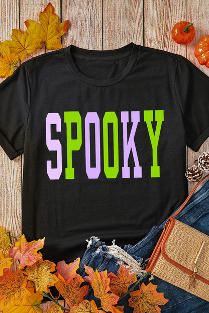 SPOOKY Round Neck Short Sleeve T-Shirt-Angel Casuals