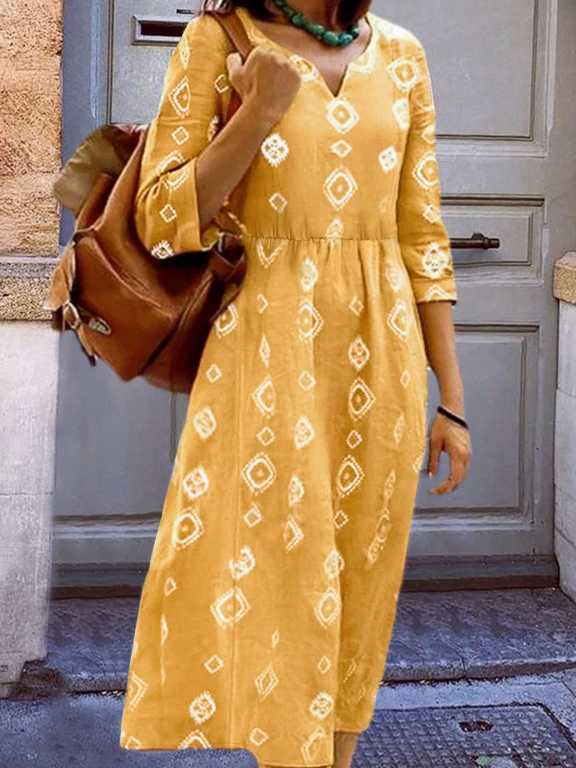 Geometric Notched Neck Dress-Angel Casuals