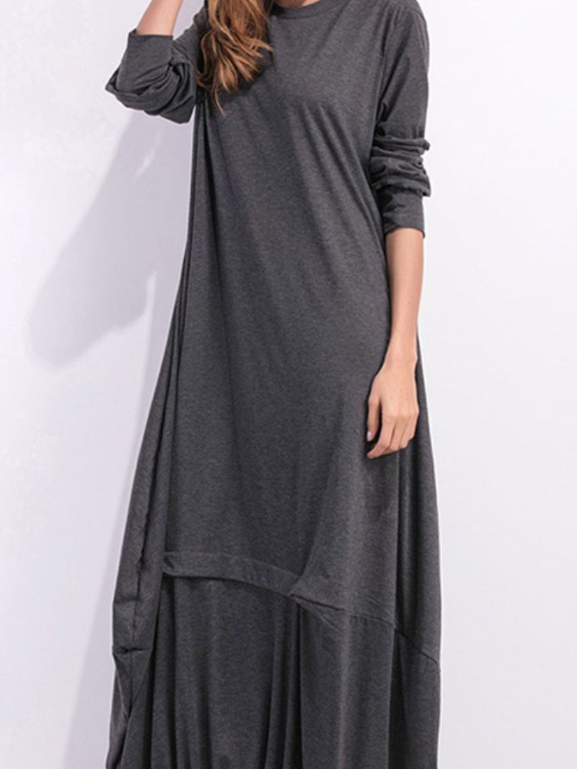 Full Size Round Neck Long Sleeve Sweatshirt Dress-Angel Casuals