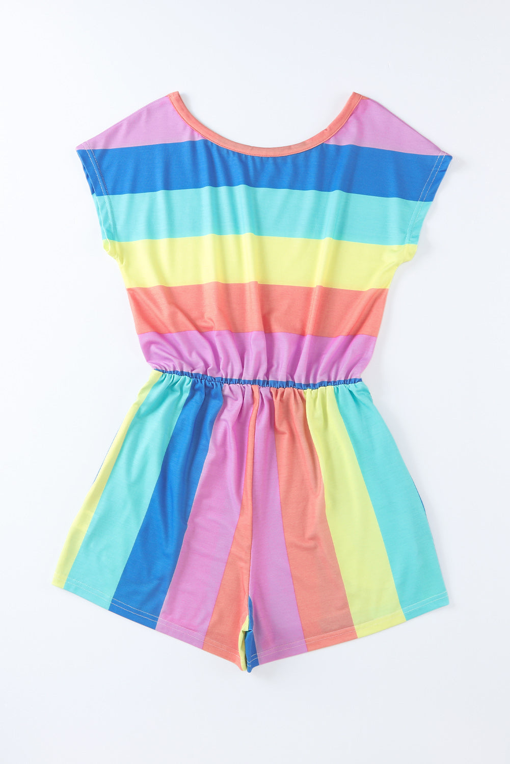 Multicolored Stripe Round Neck Romper-Angel Casuals