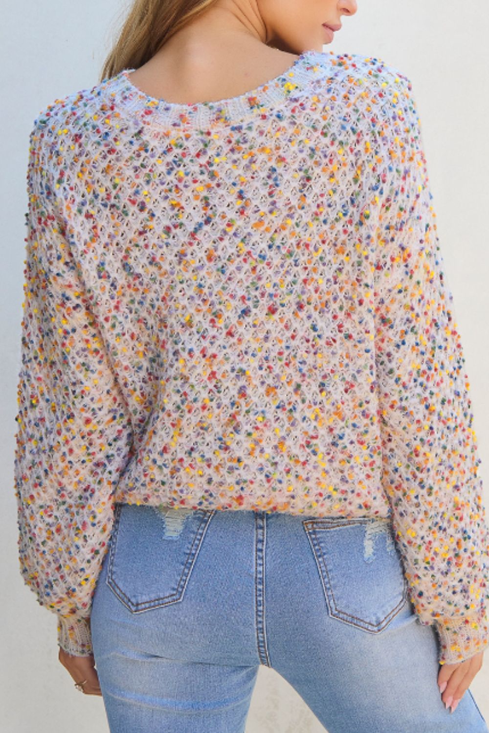 Confetti Round Neck Long Sleeve Sweater-Angel Casuals