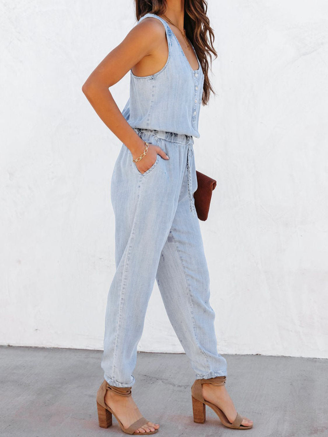 Drawstring Waist Sleeveless Jumpsuit-Angel Casuals