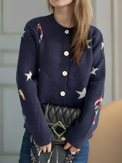 Candy Cane & Star Button Down Long Sleeve Cardigan-Angel Casuals