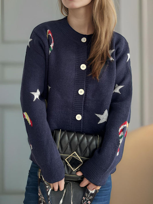 Candy Cane & Star Button Down Long Sleeve Cardigan-Angel Casuals