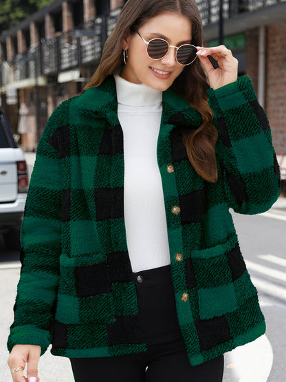 Button Up Drop Shoulder Fuzzy Jacket-Angel Casuals