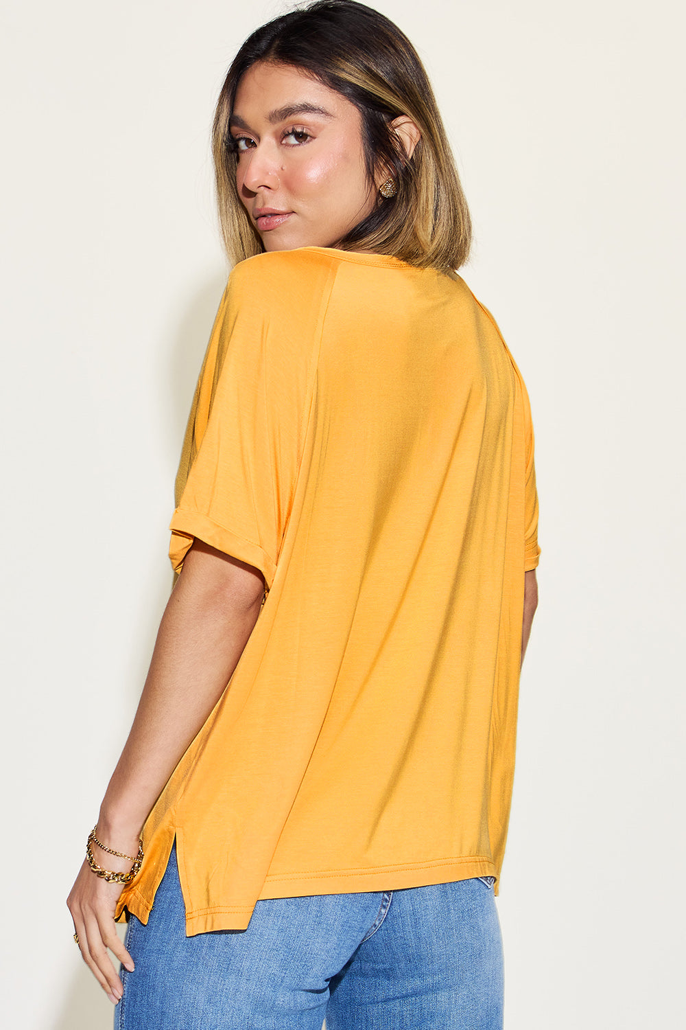 Basic Bae Full Size Bamboo Slit V-Neck Short Sleeve T-Shirt-Angel Casuals