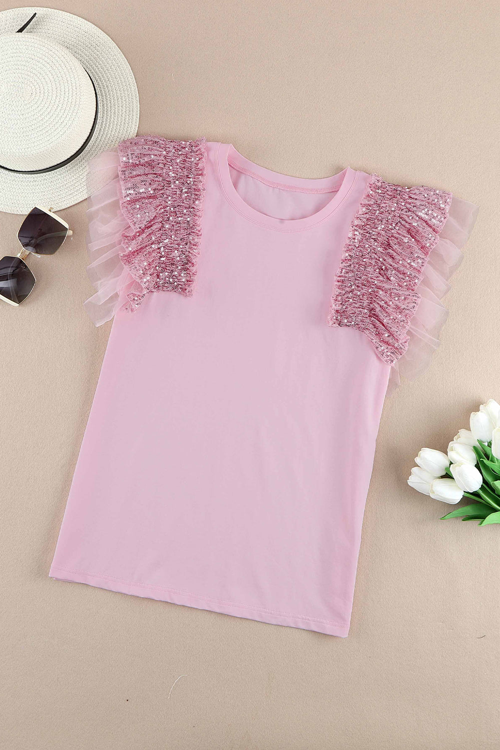 Sequin Round Neck Tank-Angel Casuals