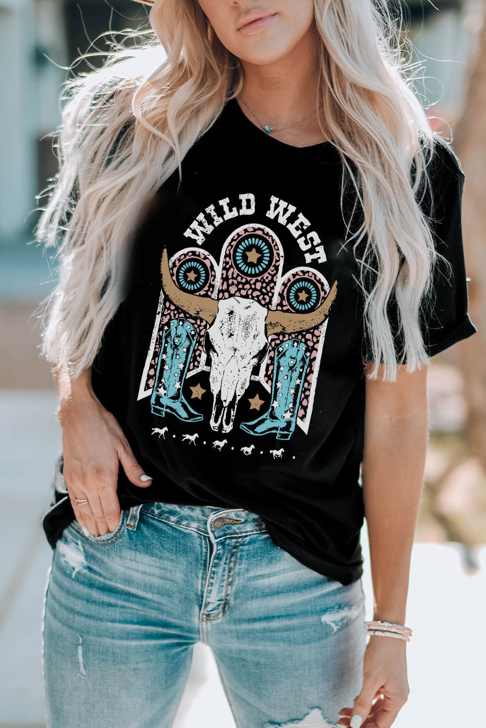 WILD WEST Graphic Short Sleeve Tee Shirt-Angel Casuals