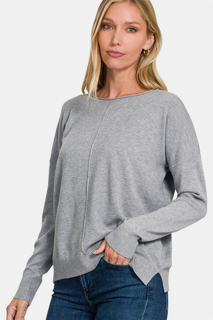 Zenana Front Seam Round Neck Sweater-Angel Casuals