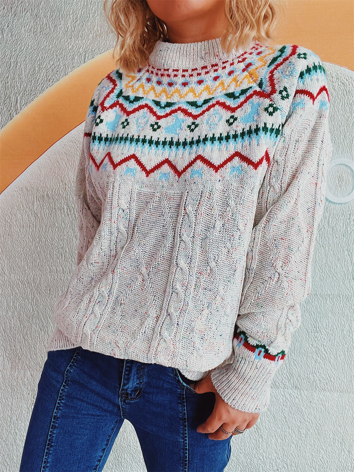 Cable-Knit Mock Neck Long Sleeve Sweater-Angel Casuals