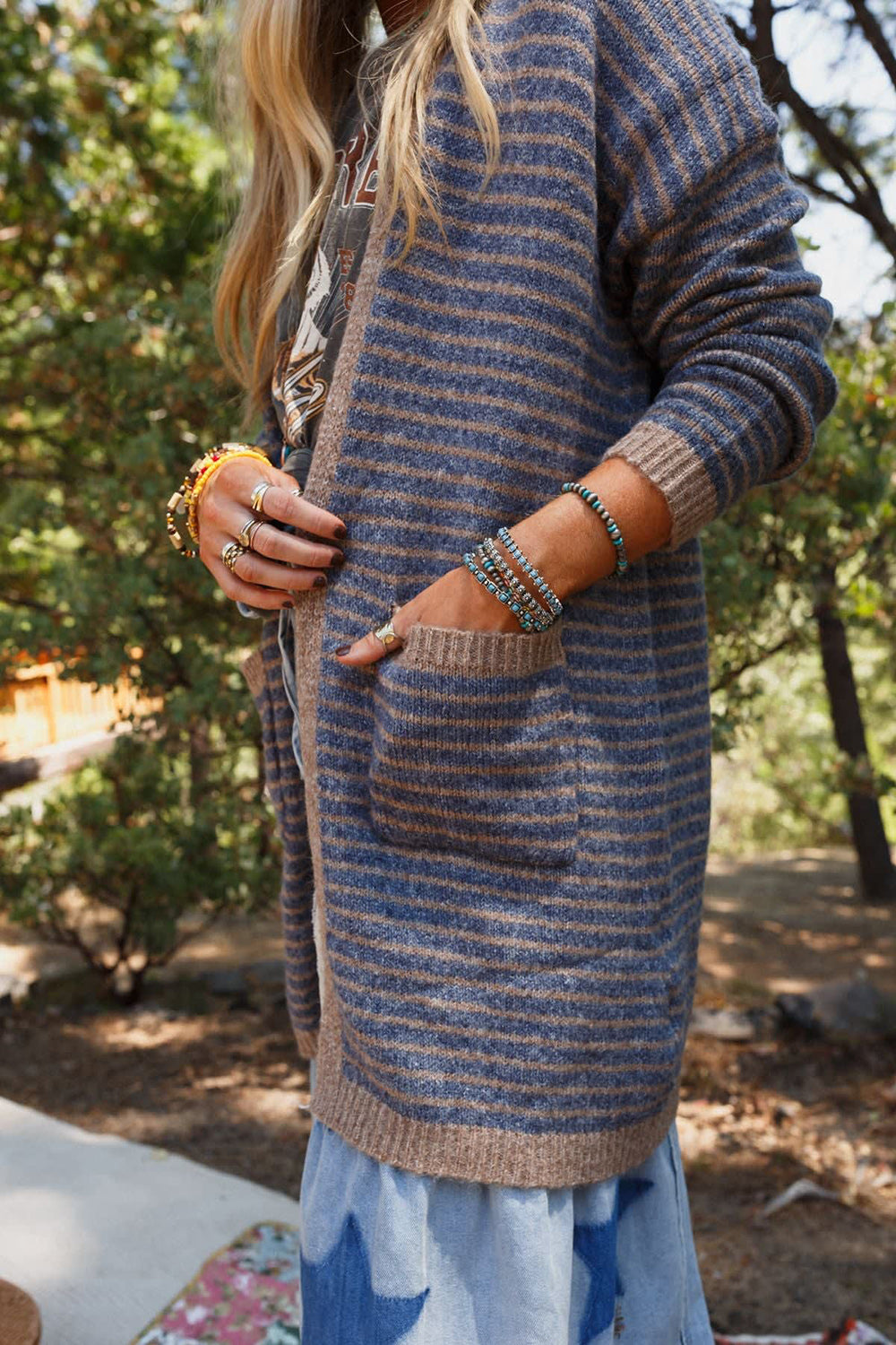 Open Front Long Sleeve Striped Cardigan-Angel Casuals