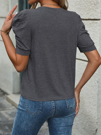Round Neck Puff Sleeve T-Shirt-Angel Casuals