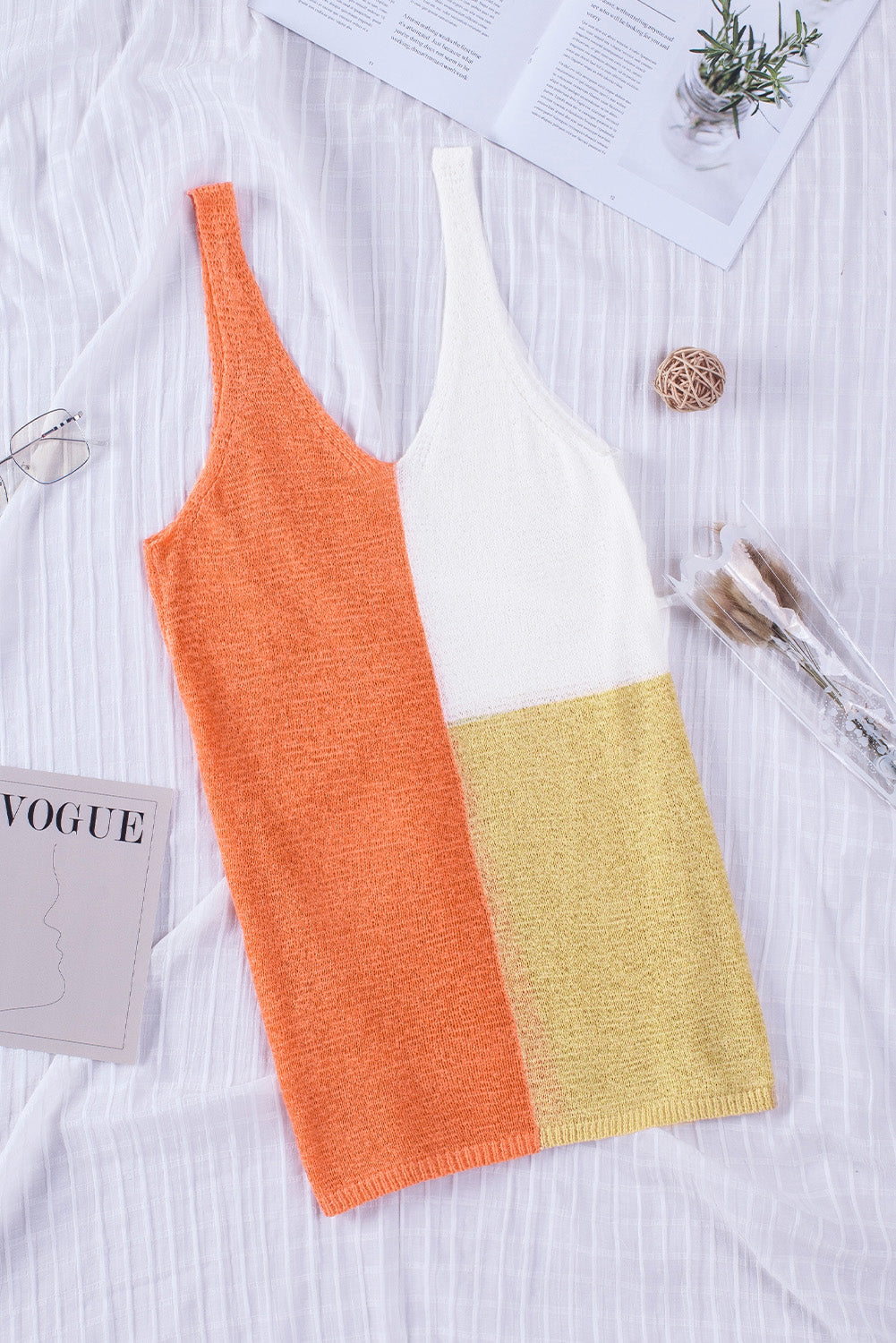 Color Block V-Neck Knitted Tank-Angel Casuals