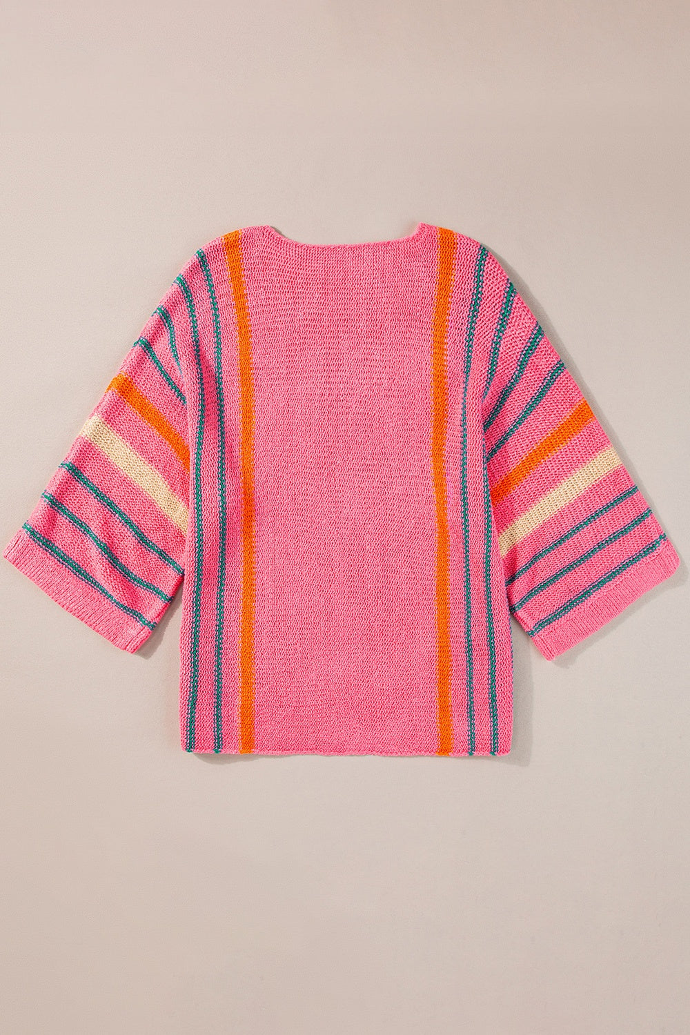 Striped Boat Neck Three-Quarter Sleeve Knit Top-Angel Casuals