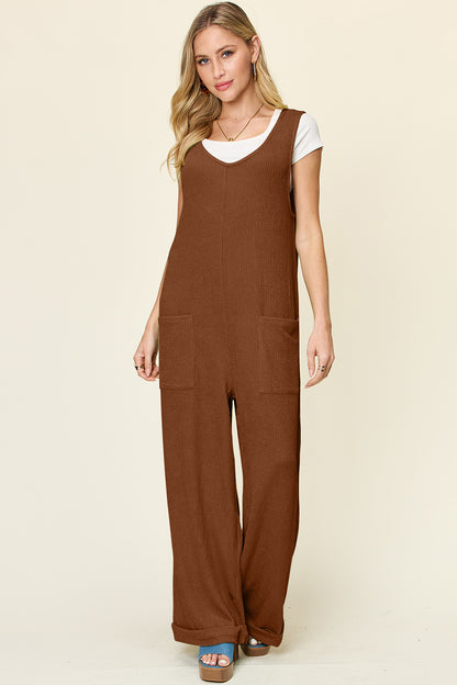 Double Take Full Size Texture Sleeveless Wide Leg Jumpsuit-Angel Casuals