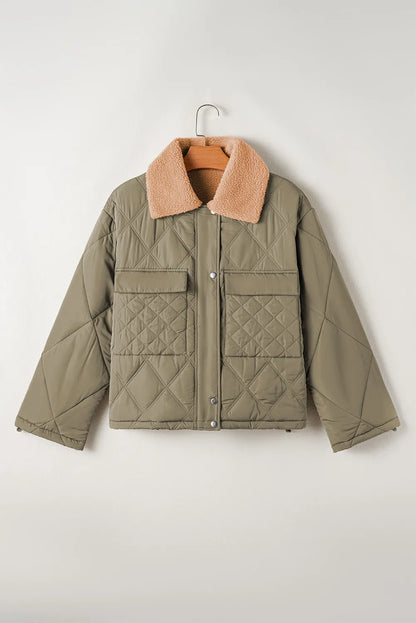 Drawstring Collared Neck Long Sleeve Winter Coat-Angel Casuals