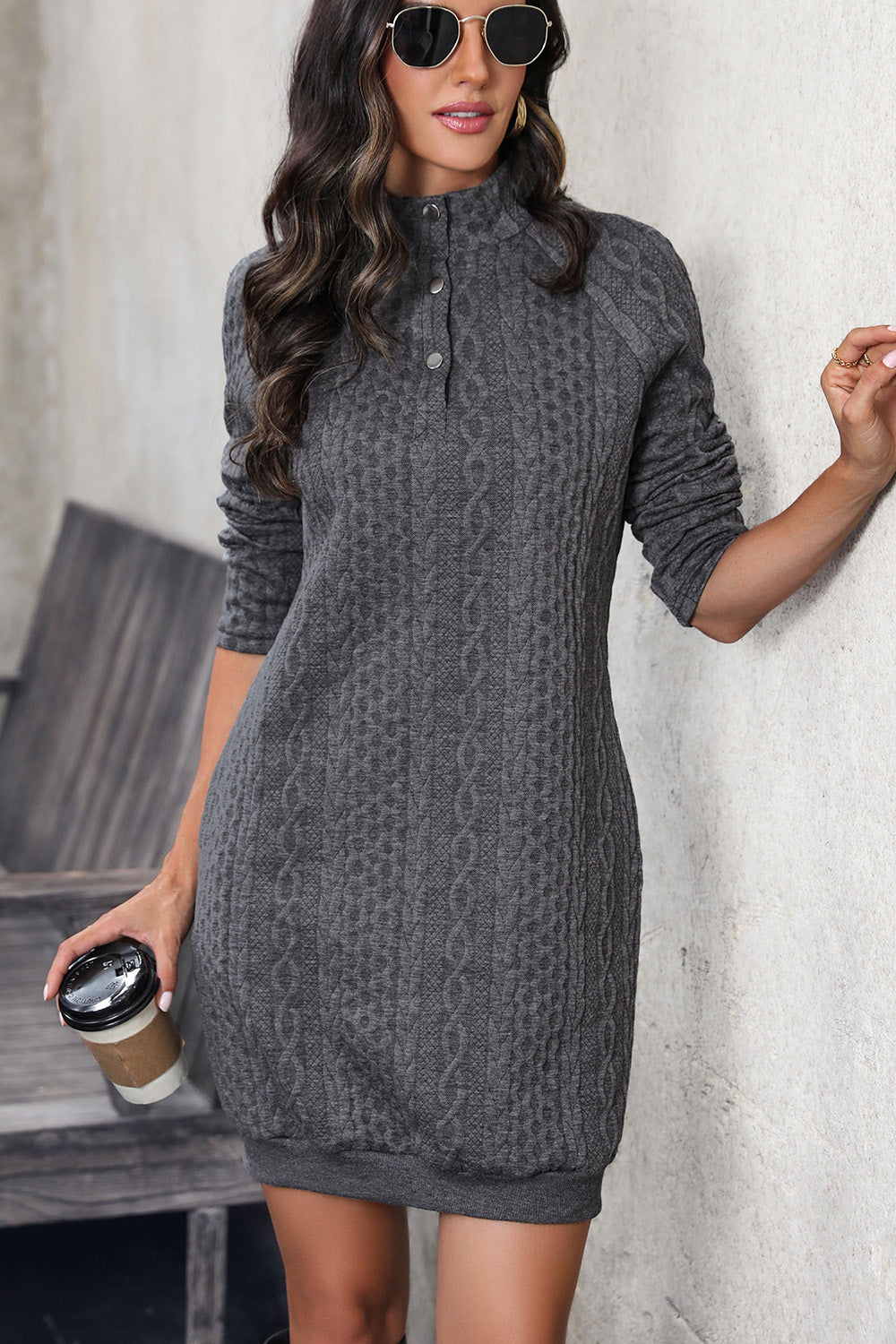 Cable-Knit Mock Neck Dress-Angel Casuals