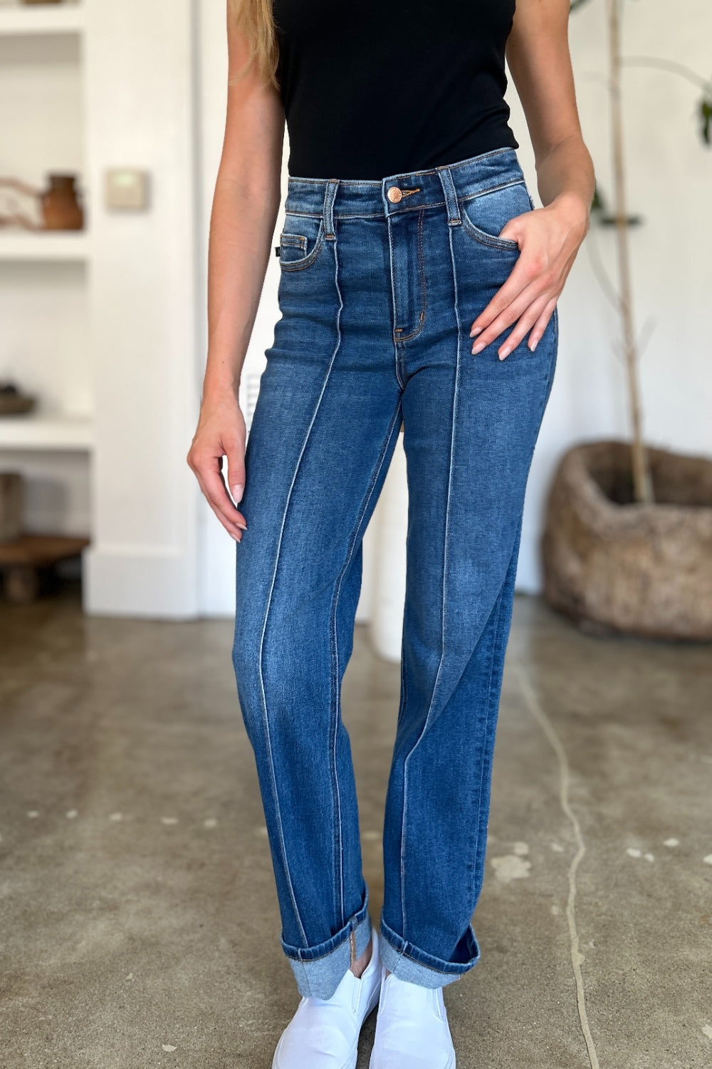 Judy Blue Full Size High Waist Front Seam Detail Straight Jeans-Angel Casuals