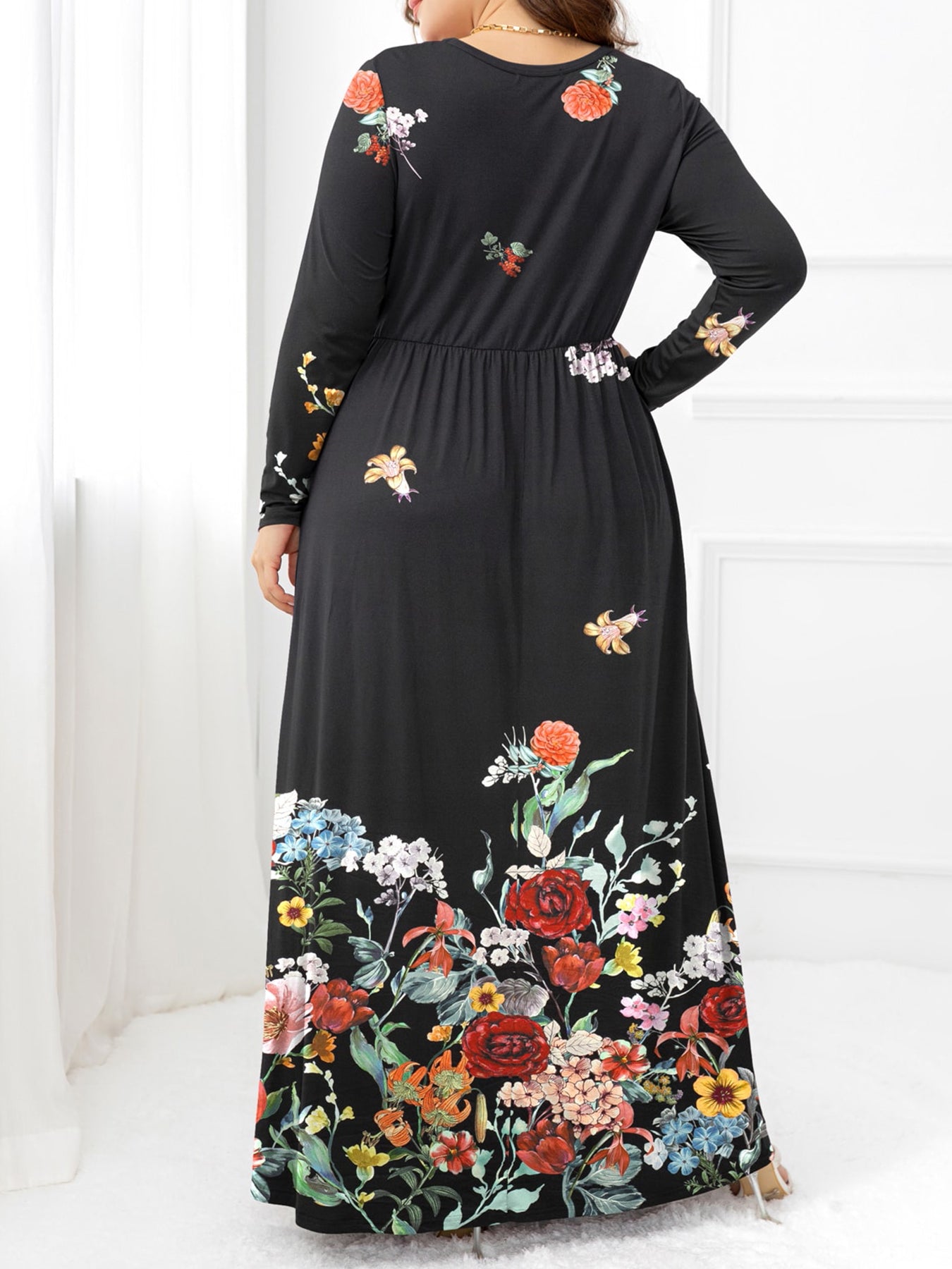 Plus Size Round Neck Maxi Dress with Pockets-Angel Casuals