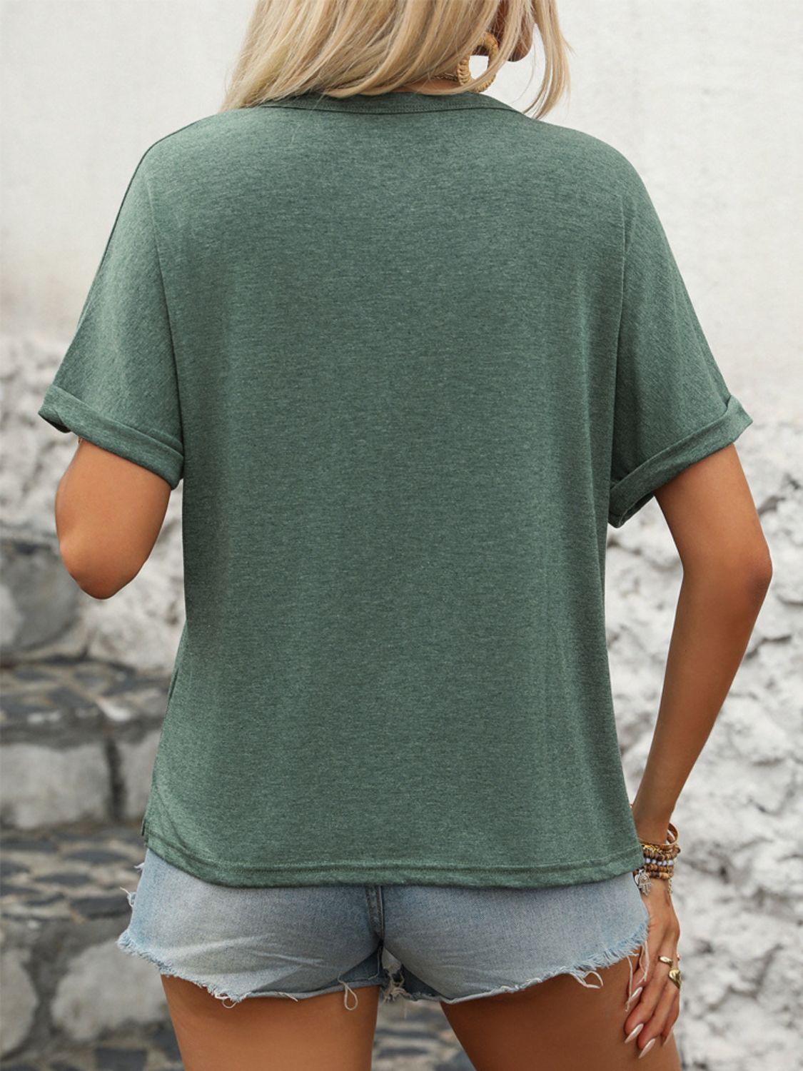 Perfee Half Button Short Sleeve T-Shirt-Angel Casuals