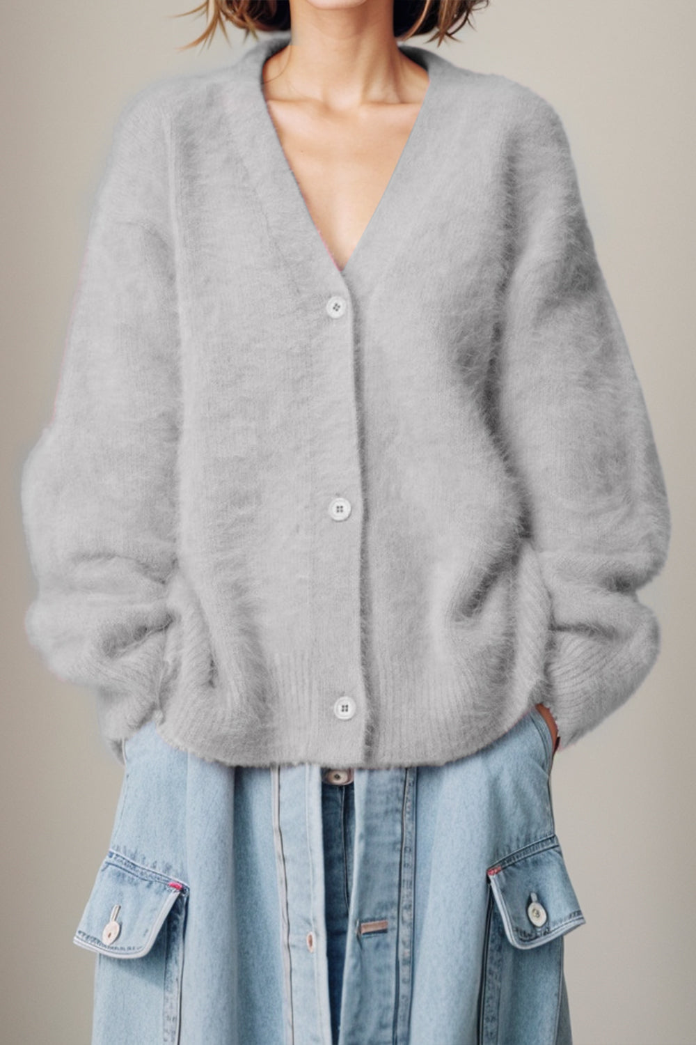 Button Up Dropped Shoulder Cardigan-Angel Casuals