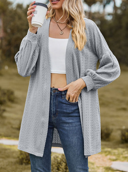 Textured Open Front Dropped Shoulder Cardigan-Angel Casuals