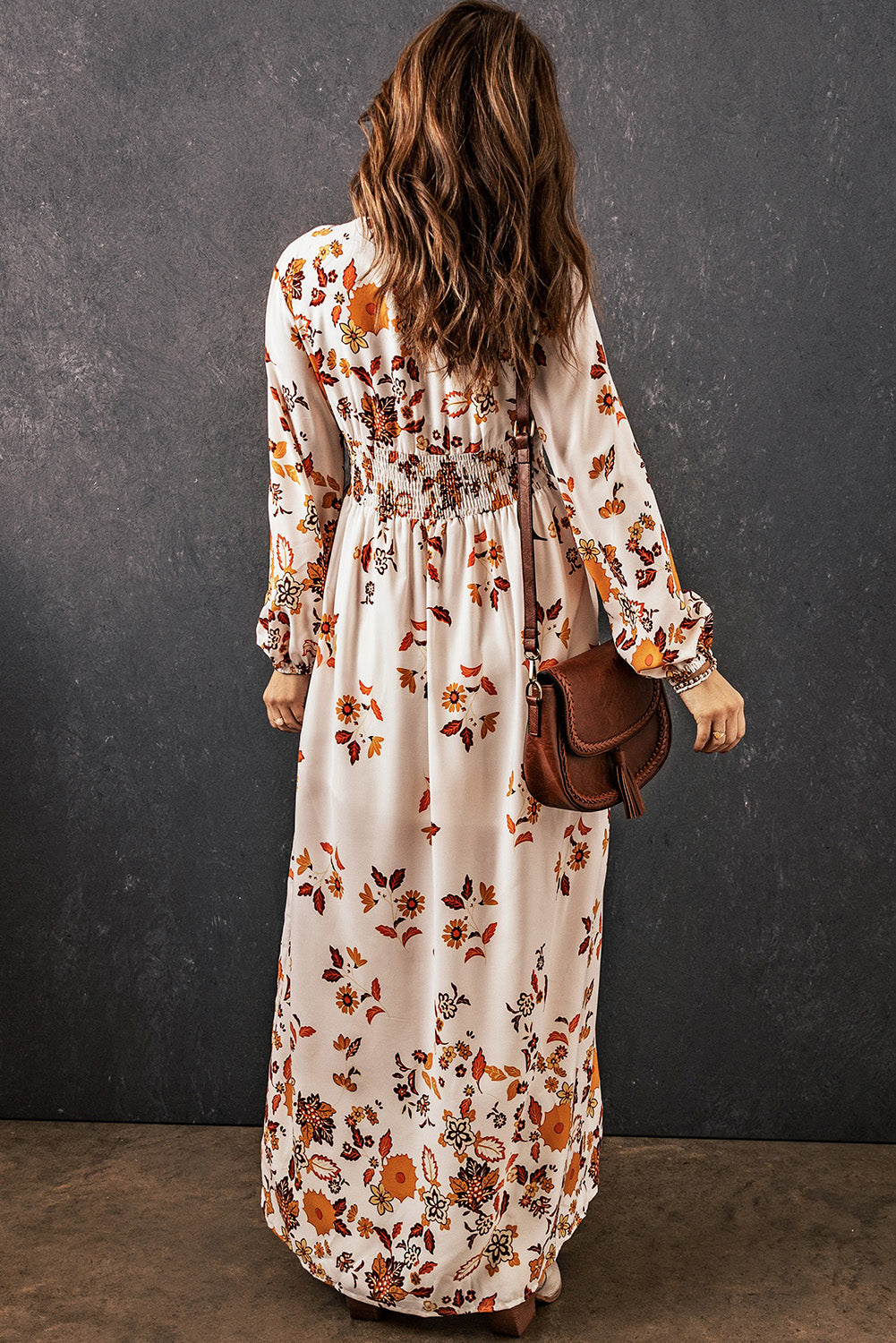 Floral V-Neck Long Sleeve Maxi Dress-Angel Casuals