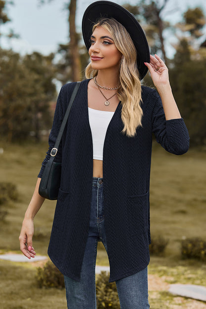 Open Front Long Sleeve Cardigan-Angel Casuals