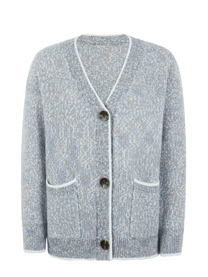 Button Down V-Neck Cardigan with Pockets-Angel Casuals