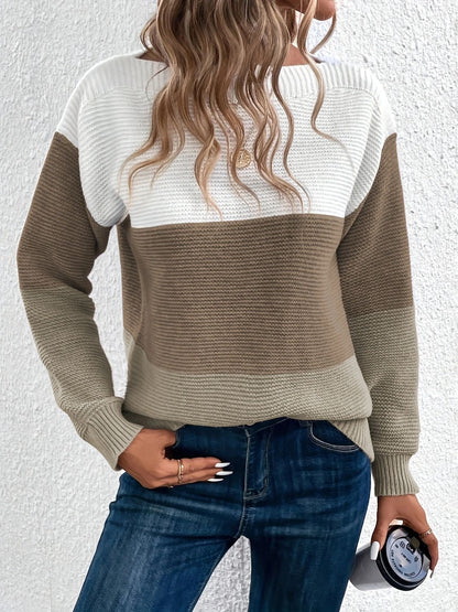 Color Block Boat Neck Sweater-Angel Casuals