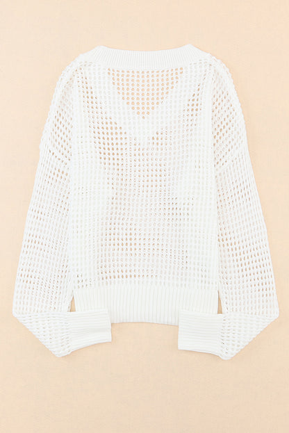 Openwork V-Neck Dropped Shoulder Knit Top-Angel Casuals