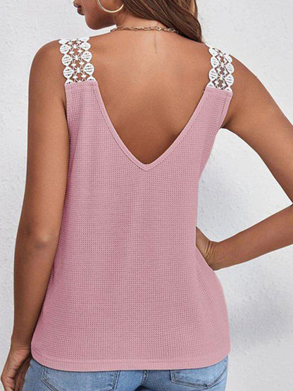 Full Size Lace Detail V-Neck Tank-Angel Casuals