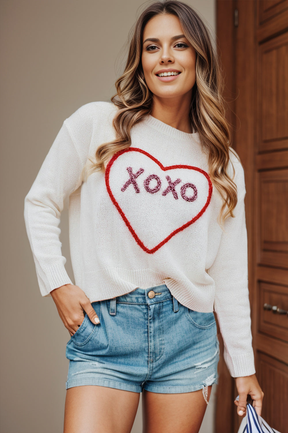 XOXO Round Neck Drop Shoulder Sweater-Angel Casuals