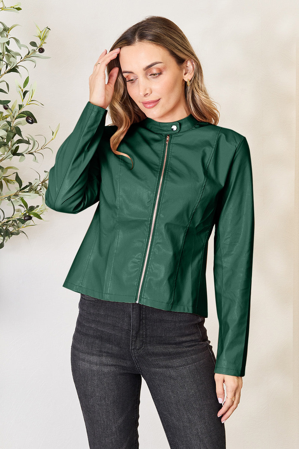 Mock Neck Zip Up Jacket-Angel Casuals