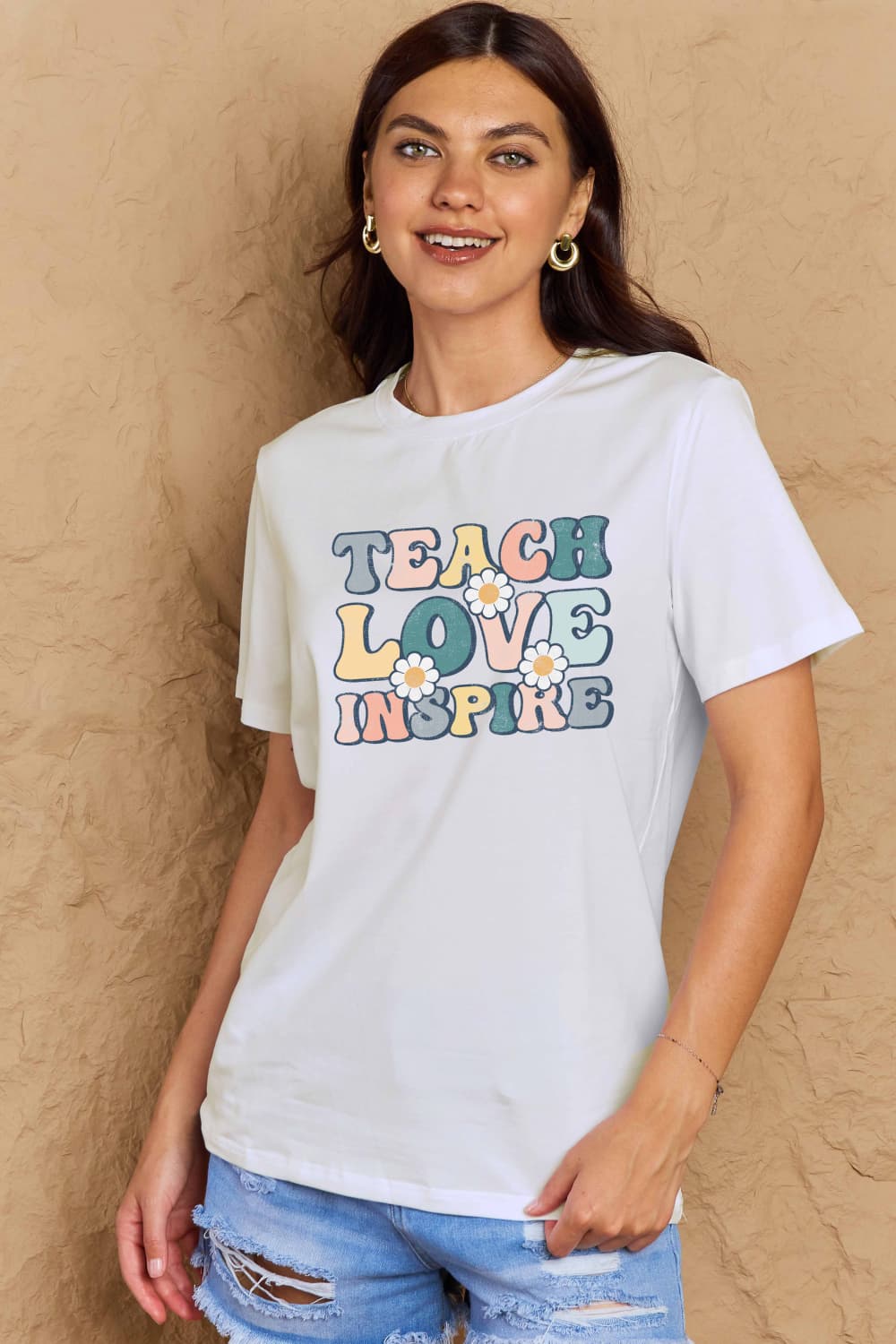 Simply Love Full Size TEACH LOVE INSPIRE Graphic Cotton T-Shirt-Angel Casuals