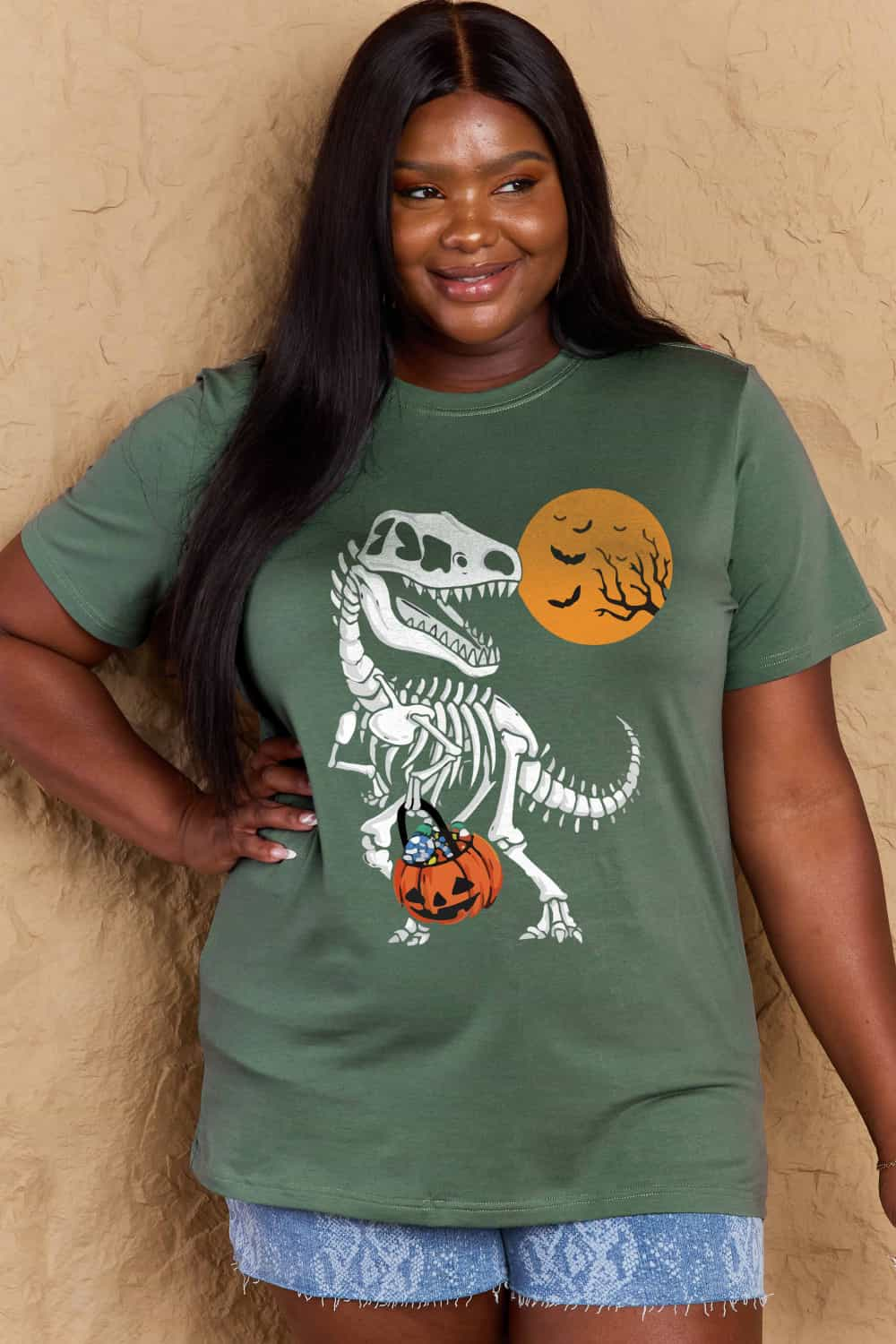 Simply Love Full Size Dinosaur Skeleton Graphic Cotton T-Shirt-Angel Casuals