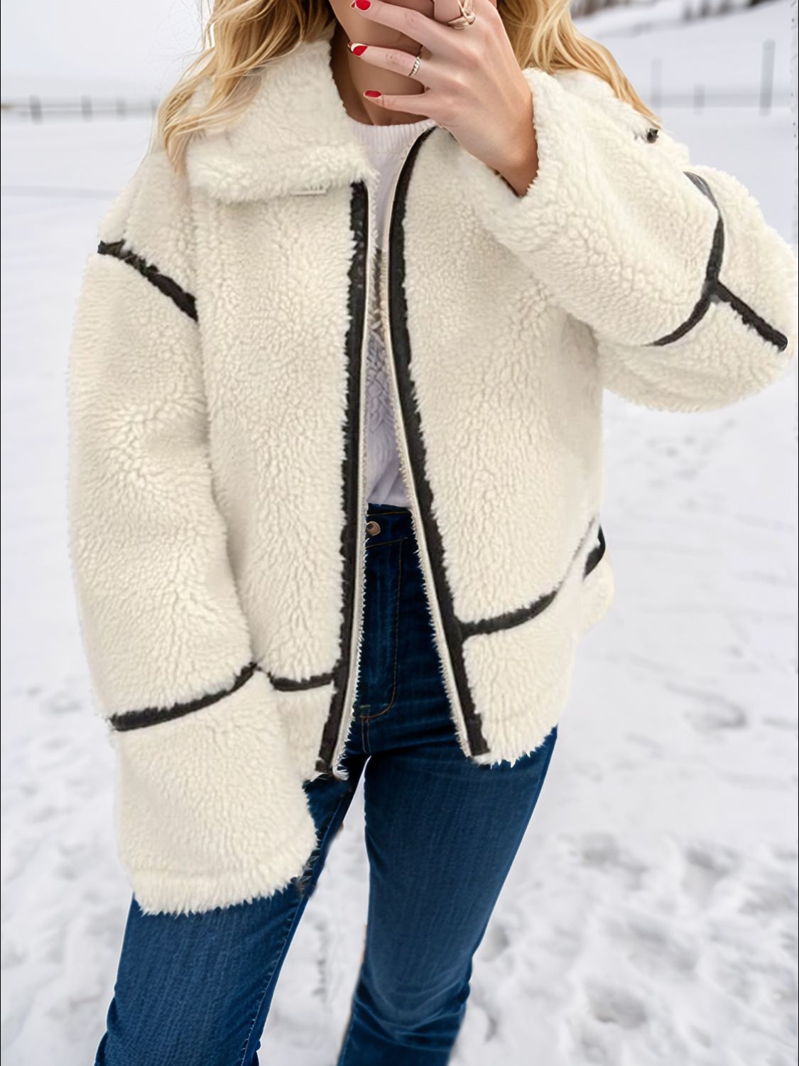Zip Up Long Sleeve Sherpa Jacket-Angel Casuals