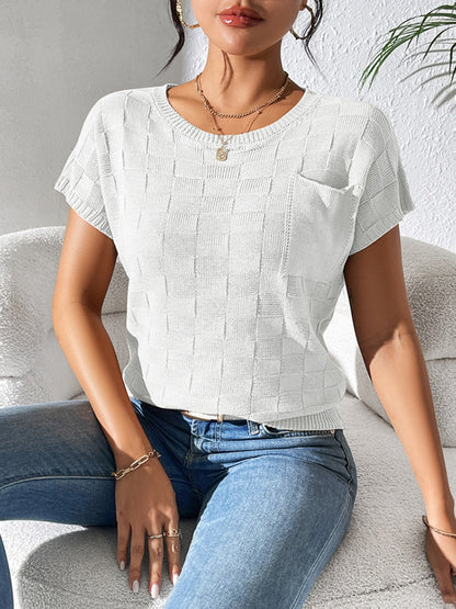 Round Neck Short Sleeve Knit Top-Angel Casuals