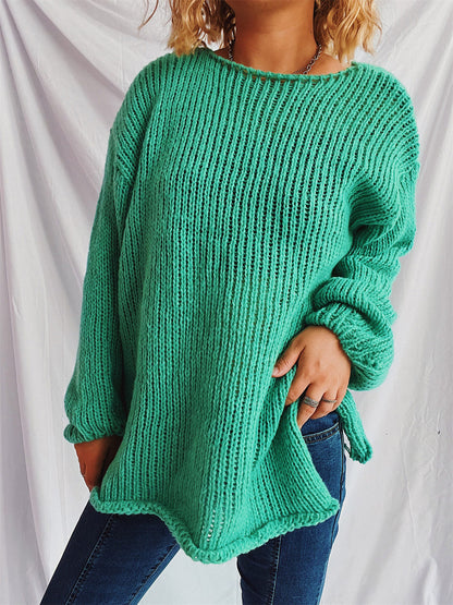 Boat Neck Dropped Shoulder Sweater-Angel Casuals