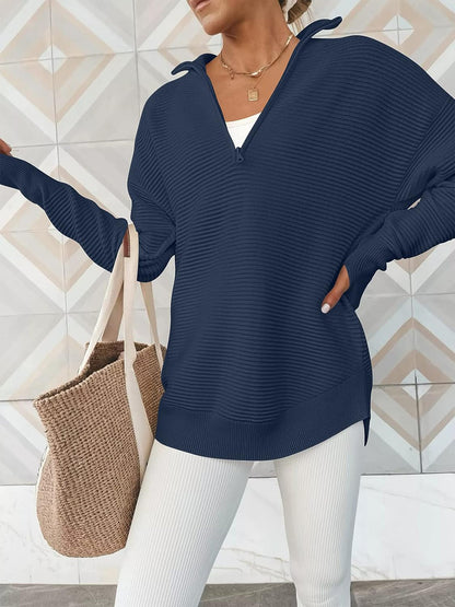 Half Zip Long Sleeve Knit Top-Angel Casuals