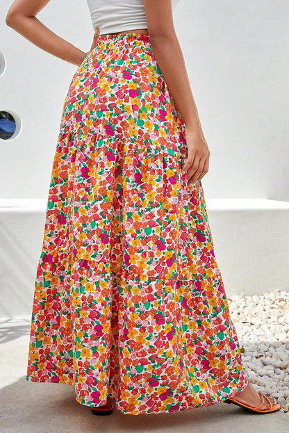 Printed Elastic Waist Maxi Skirt-Angel Casuals