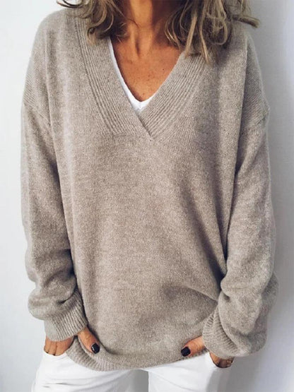 V-Neck Dropped Shoulder Sweater-Angel Casuals