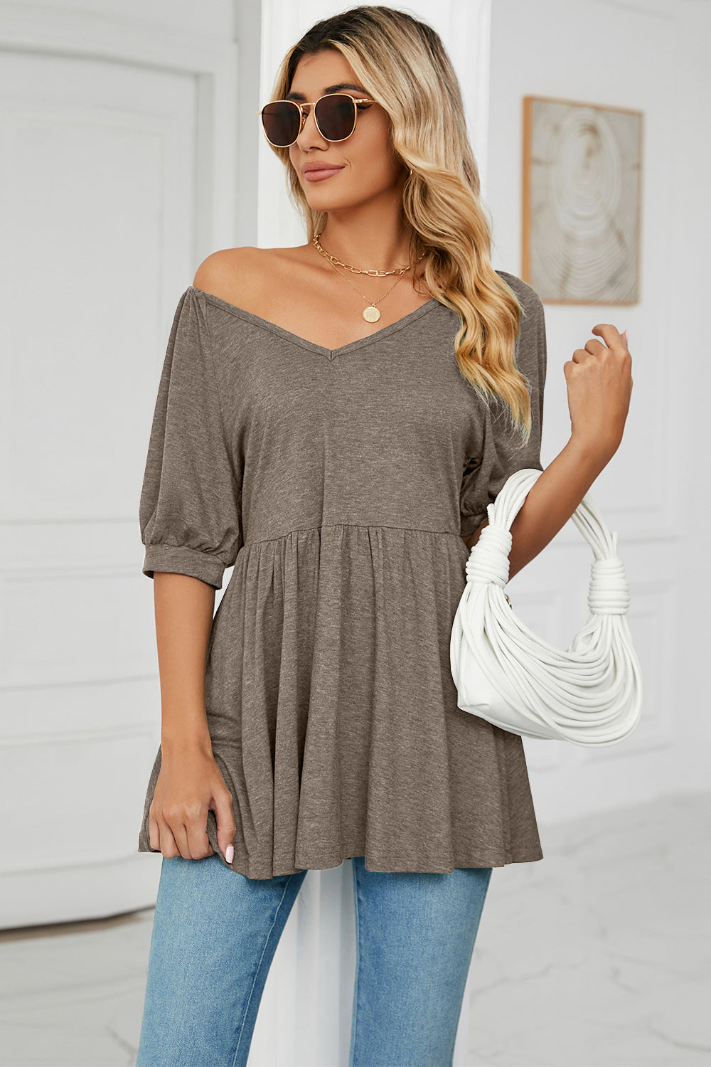 V-Neck Babydoll Top-Angel Casuals