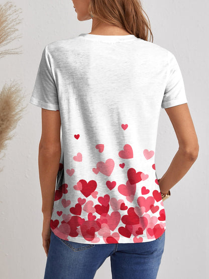 Heart V-Neck Short Sleeve T-Shirt-Angel Casuals