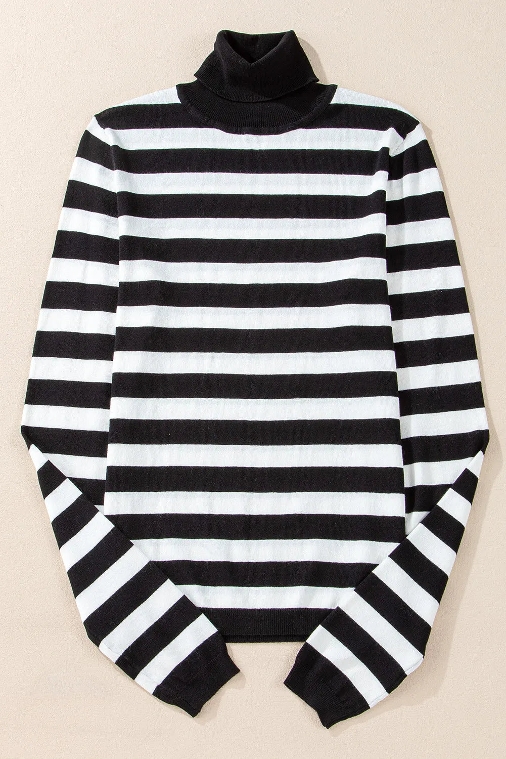 Striped Turtleneck Long Sleeve Knit Top-Angel Casuals