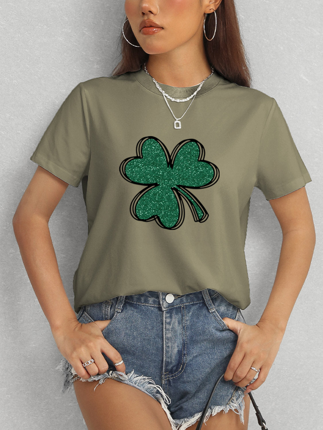 Lucky Clover Round Neck T-Shirt-Angel Casuals