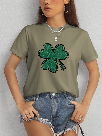 Lucky Clover Round Neck T-Shirt-Angel Casuals