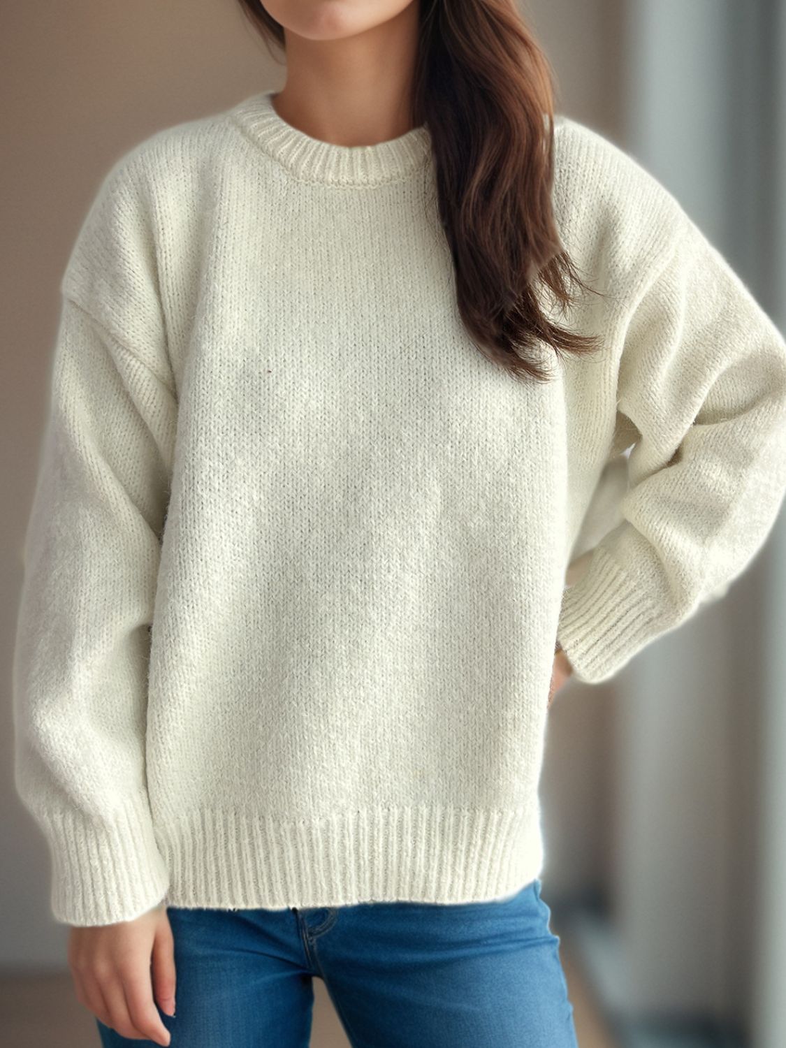 Round Neck Long Sleeve Sweater-Angel Casuals